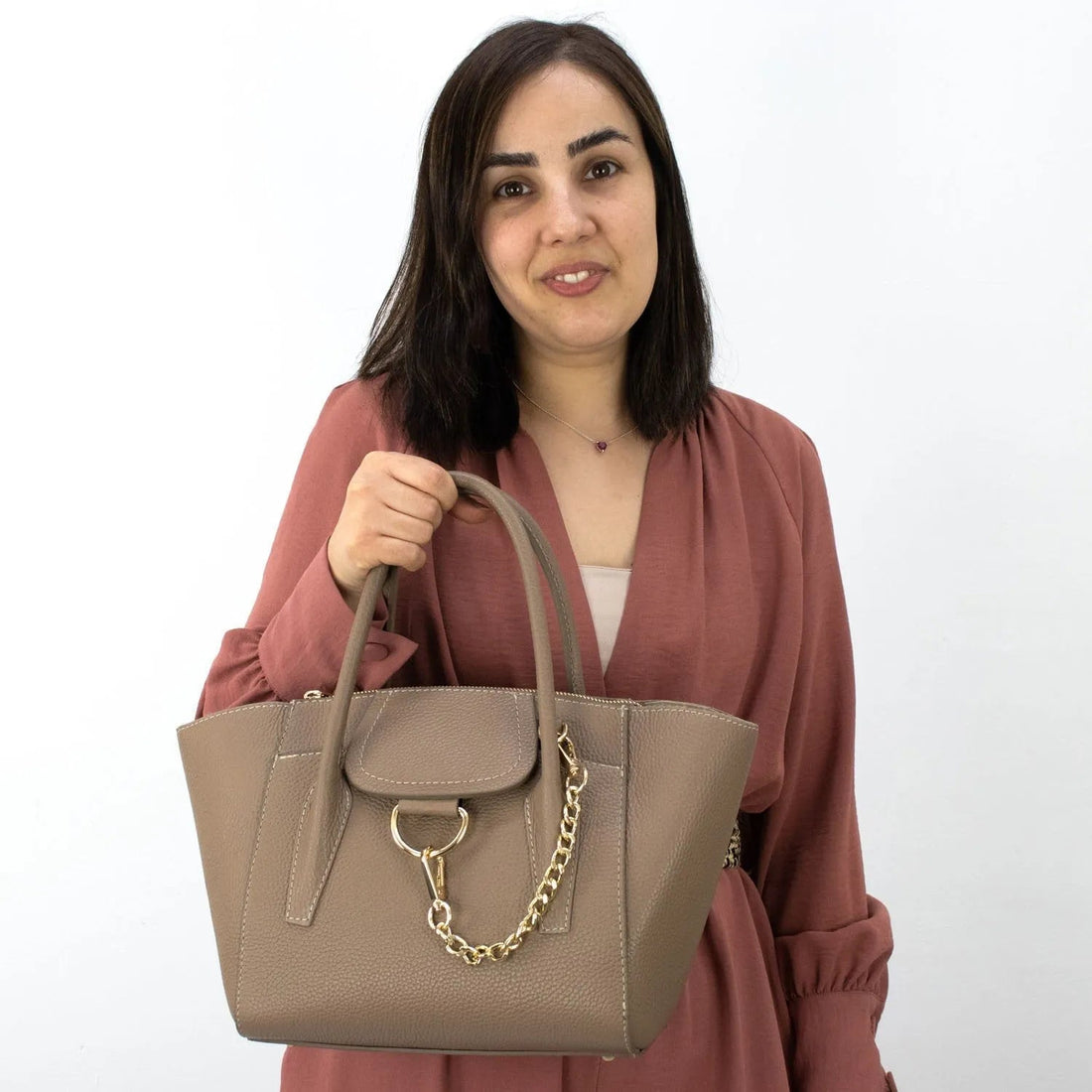 Bolso en Piel Pregato Catena Taupe - KimondoShop