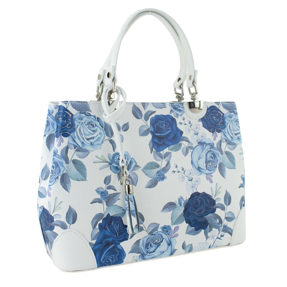 Bolso en piel Pregato Eleganza Flores azules - KimondoShop