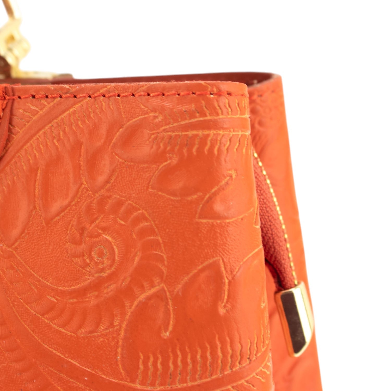 Bolso en piel Pregato Eleganza Grabado Naranja - KimondoShop