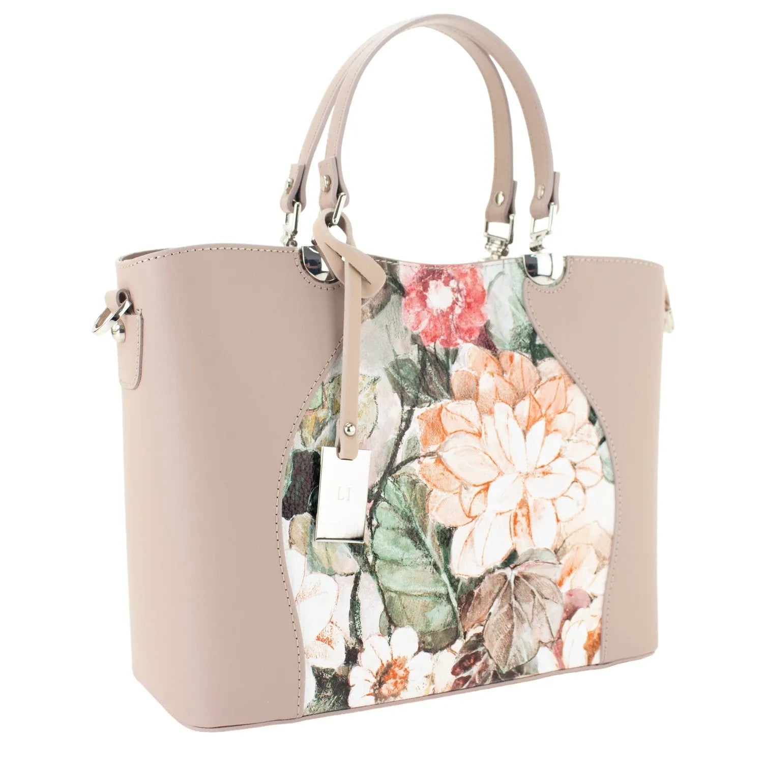 Bolso en piel Pregato Eleganza Li Flores Taupe - KimondoShop