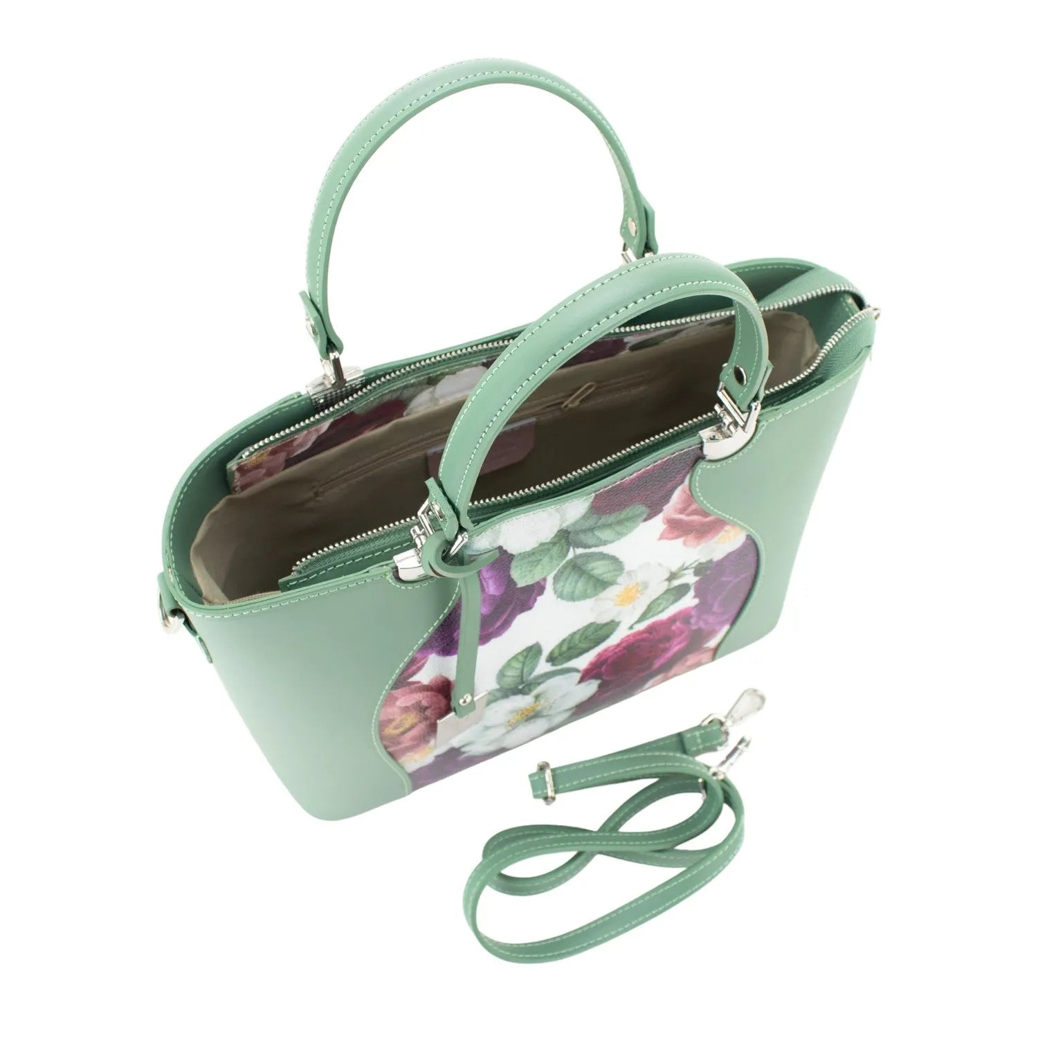 Bolso en piel Pregato Eleganza Li Flores verdes - KimondoShop