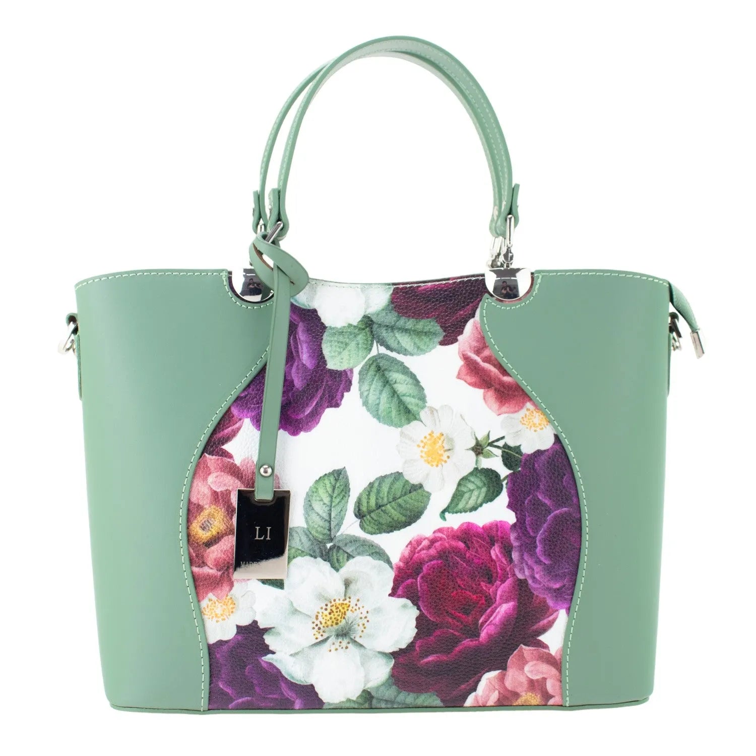 Bolso en piel Pregato Eleganza Li Flores verdes - KimondoShop