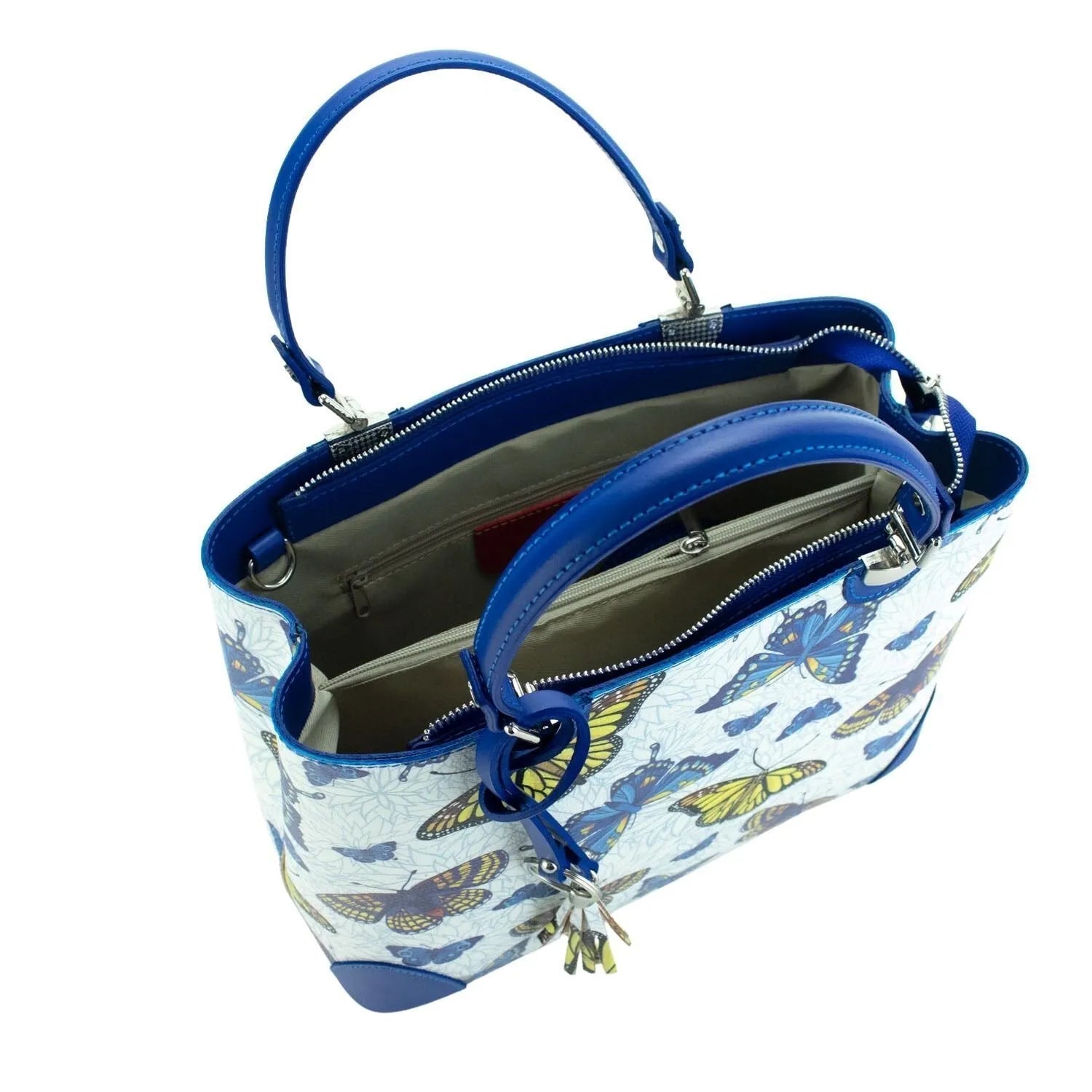 Bolso en piel Pregato Eleganza Mariposas azules - KimondoShop