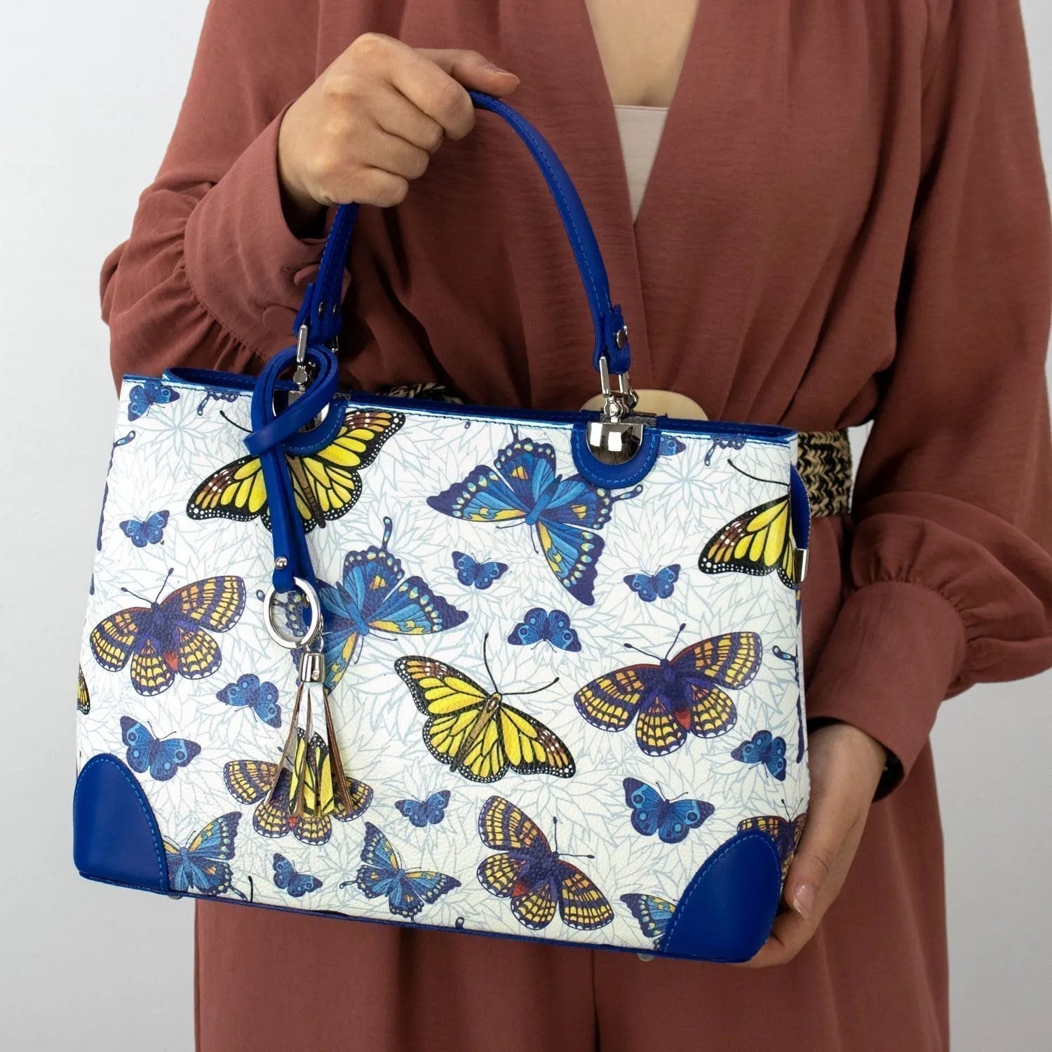 Bolso en piel Pregato Eleganza Mariposas azules - KimondoShop