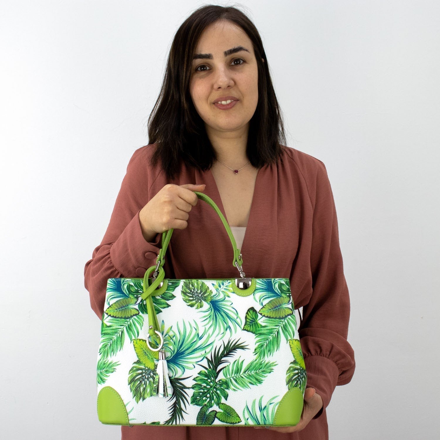 Bolso en piel Pregato Eleganza Tropical Green - KimondoShop