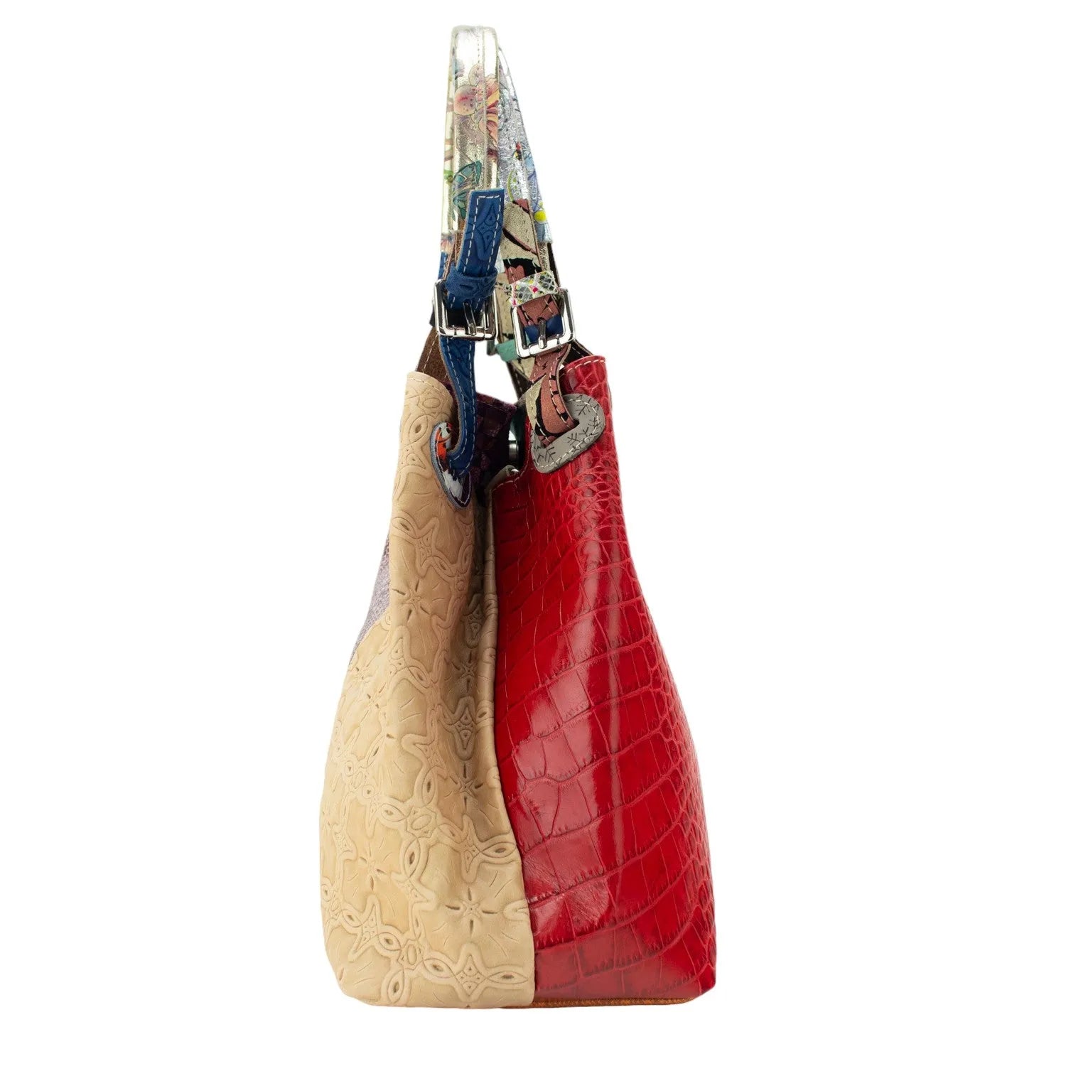 Bolso hobo en Piel Pregato Vittoria Rojo Azul - KimondoShop