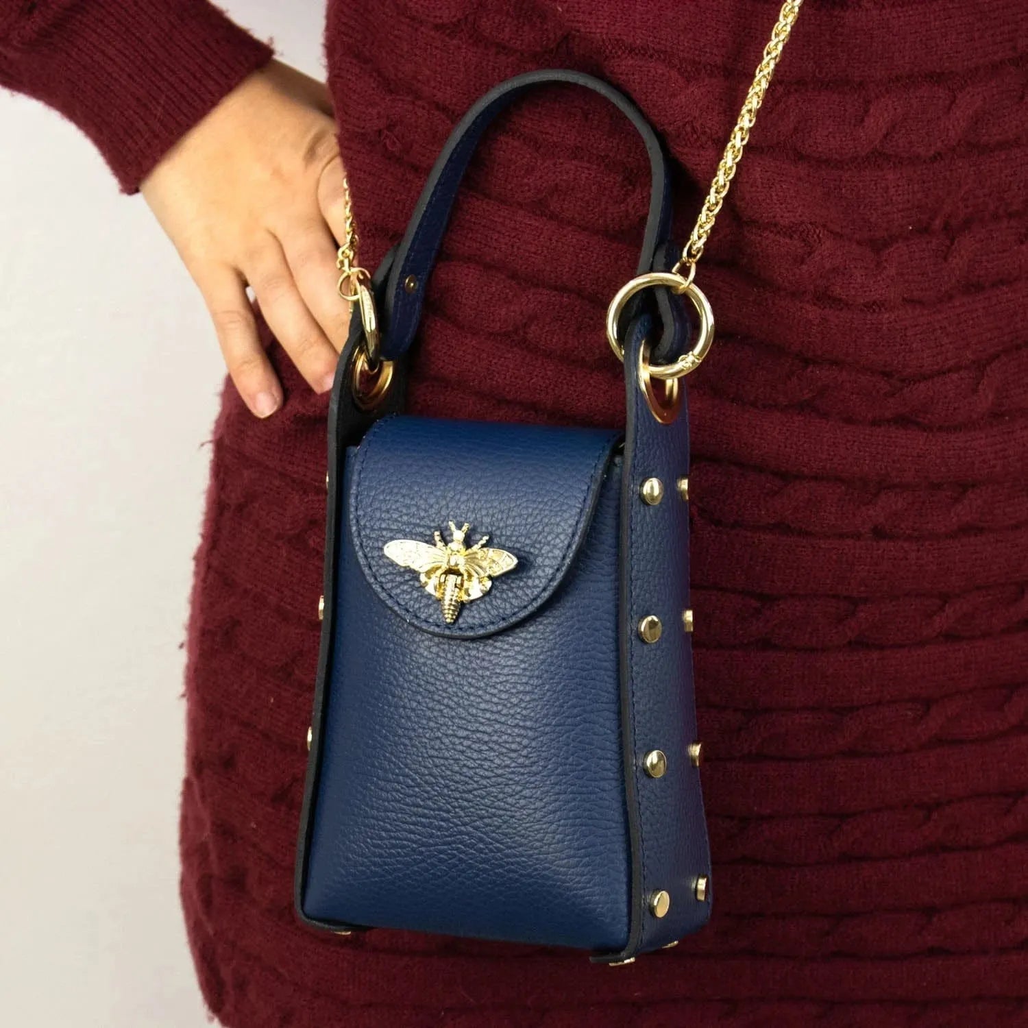 Bolso mini en Piel Pregato Golden Bee Azul marino - KimondoShop