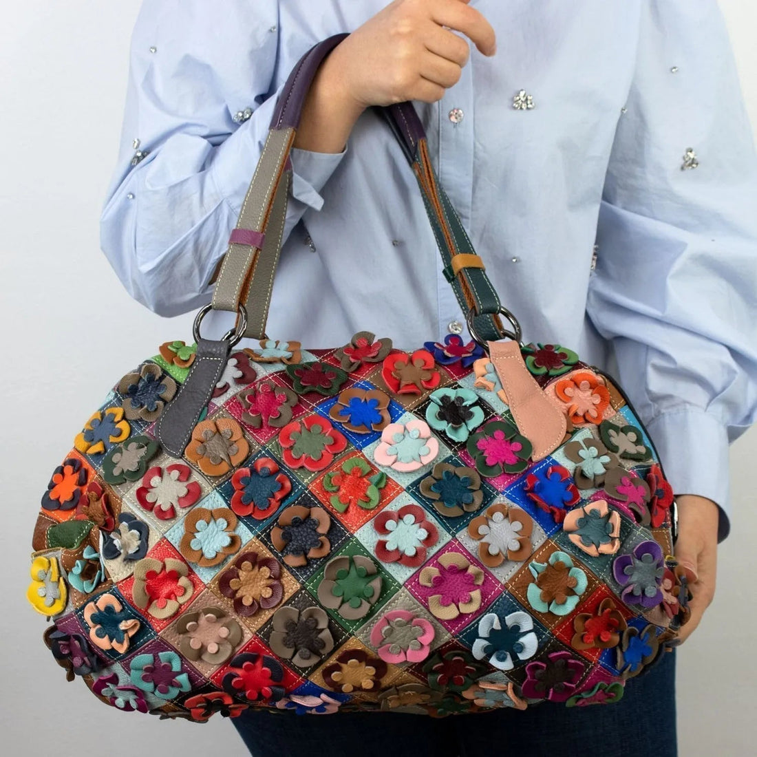 Bolso shopper grande de Piel Pregato Mosaic Flowers - KimondoShop