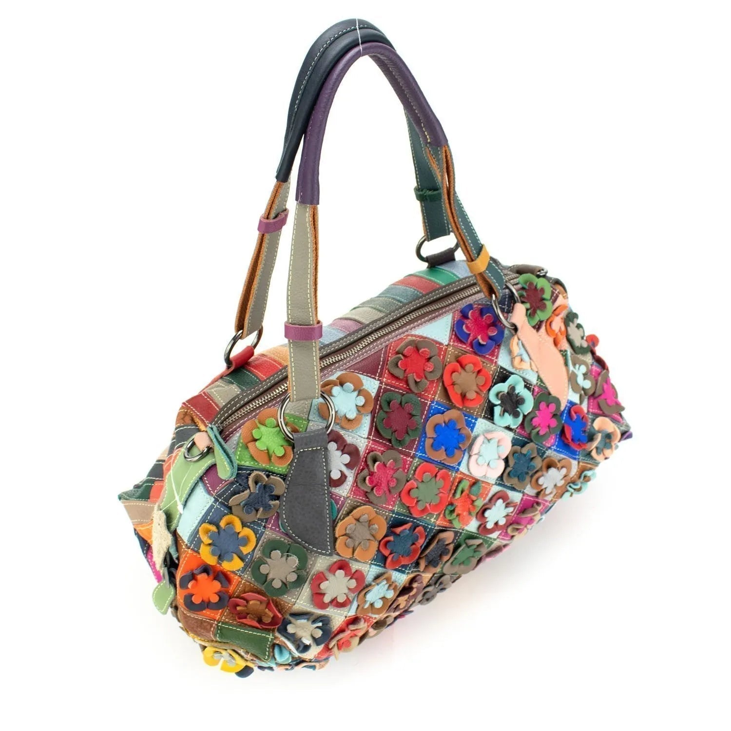 Bolso shopper grande de Piel Pregato Mosaic Flowers - KimondoShop