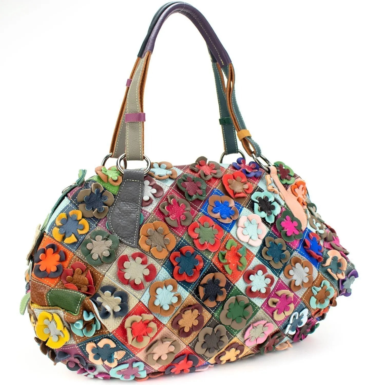 Bolso shopper grande de Piel Pregato Mosaic Flowers - KimondoShop