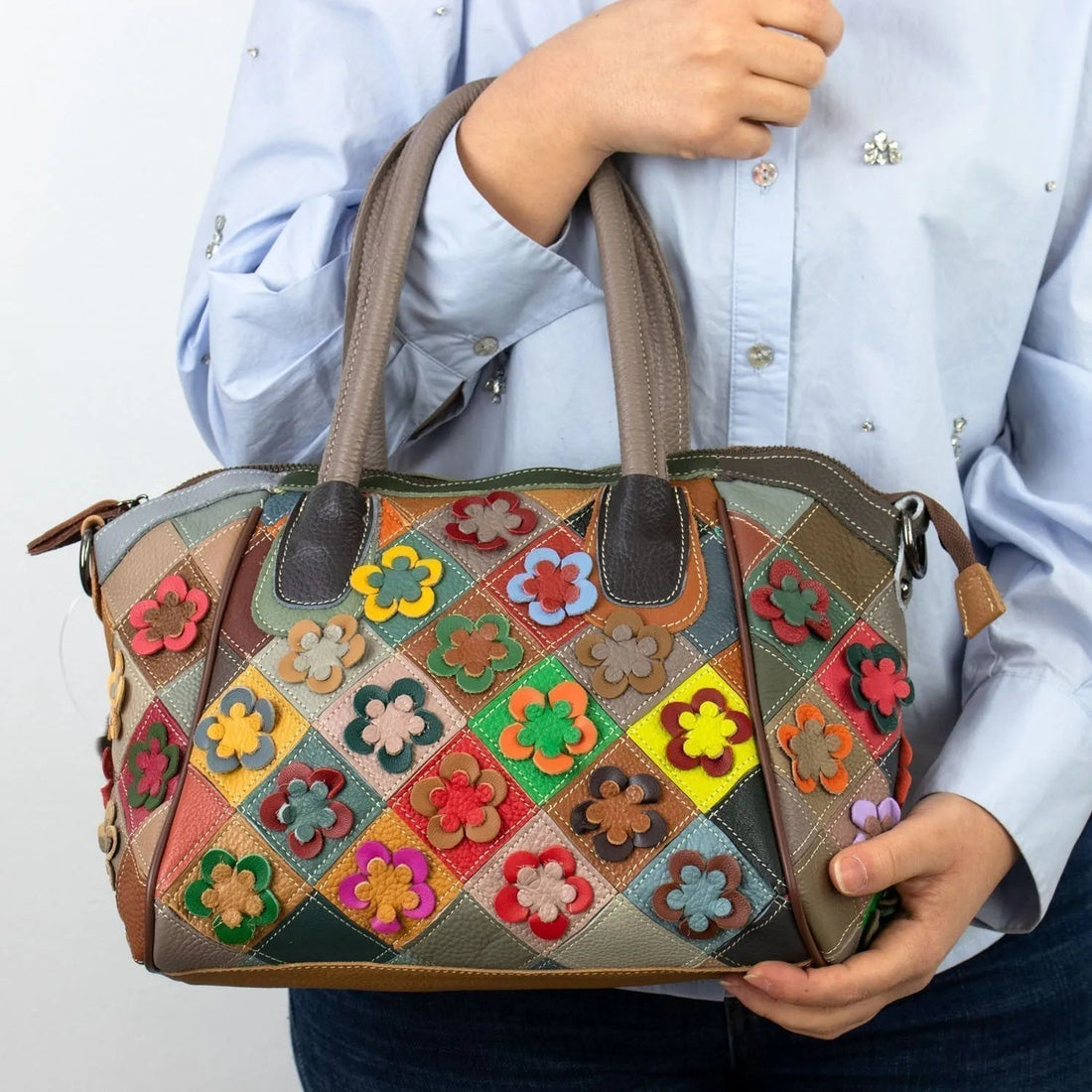 Bolso tote de Piel Pregato Mosaic Flowers - KimondoShop