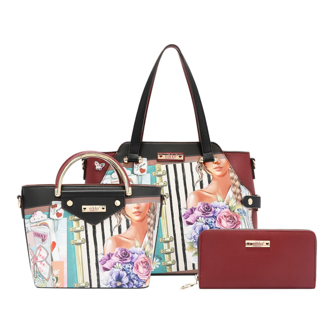 Set 3 piezas bolso shopper, bolso y billetero Nikky Nostalgia - KimondoShop